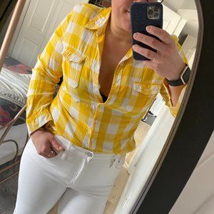 Old Navy Yellow Checkered Button-Down Shirt EUC L